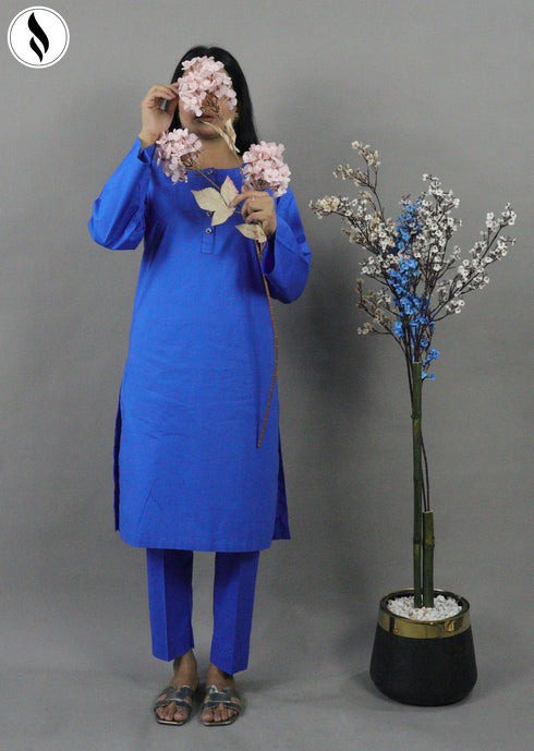 NZSC-1511 Stiched 2 Piece Dark BlueCo Ord Set Cotton